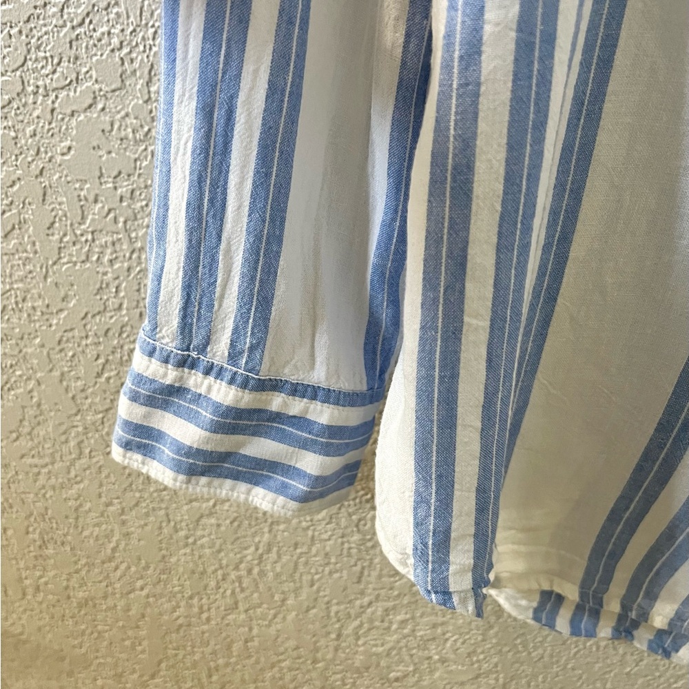 CASLON Linen blend Blue White Long sleeve Stripe Preppy Nautical Casual Tops S - Picture 5 of 6